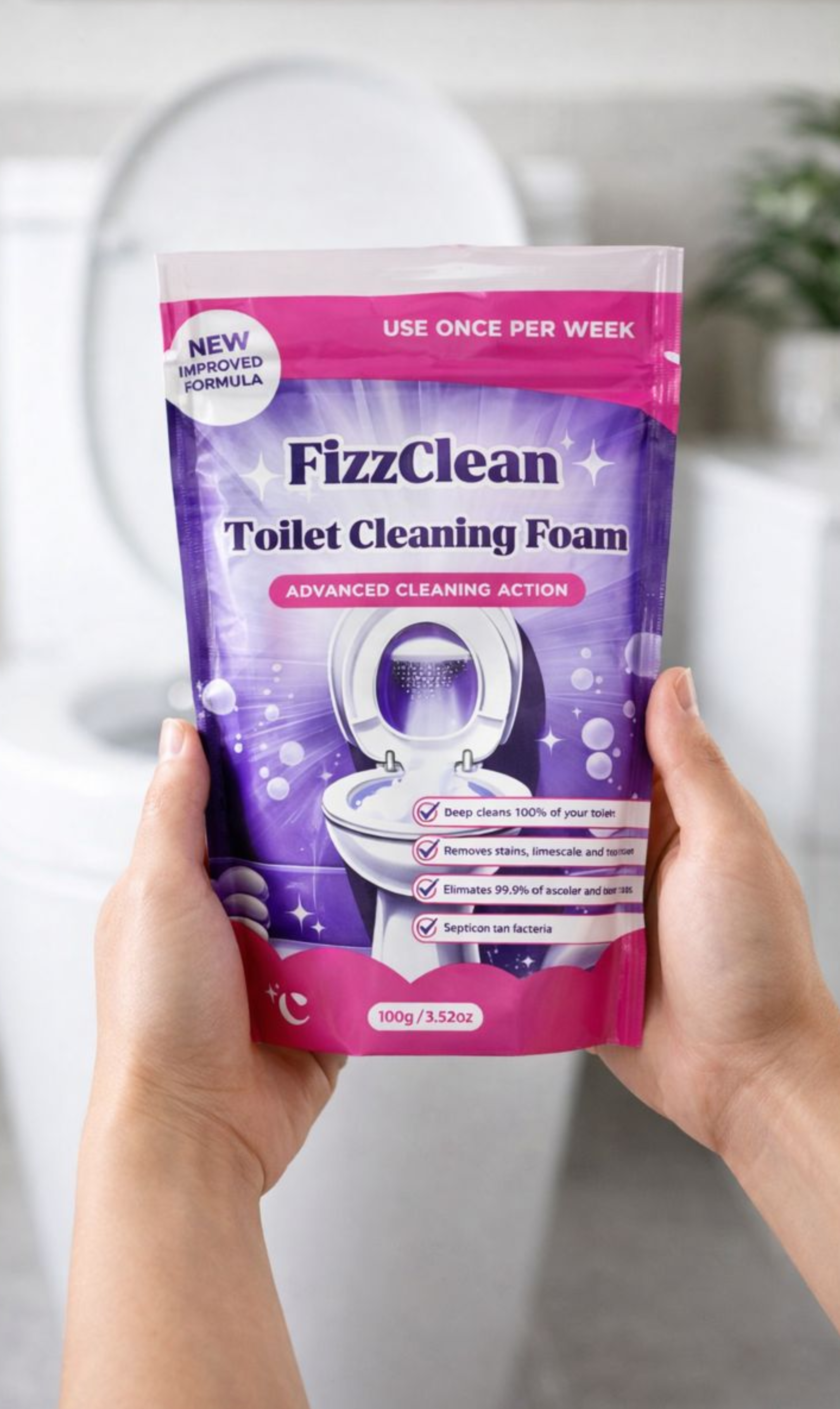 customer showing fizzclean toilet cleaner